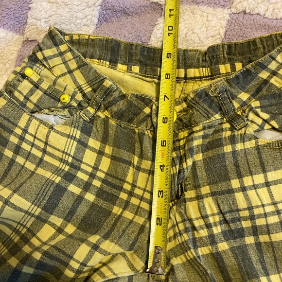 Yellow & Black Plaid Trousers/Jeans, Vintage, sz L - Picture 6 of 7